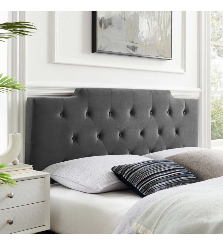 Juliet Tufted Twin Performance Velvet Headboard in Charcoal - Lexmod
