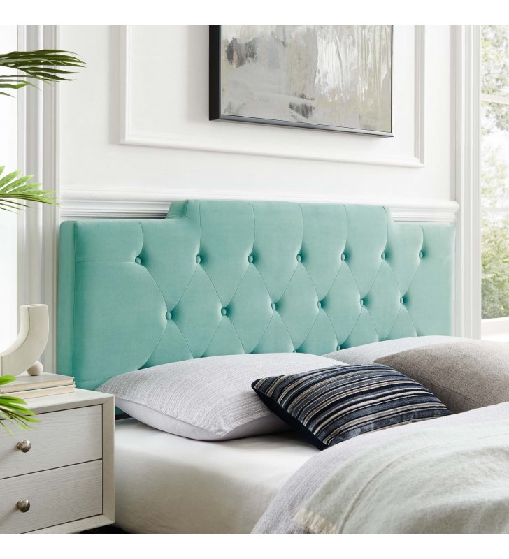 Juliet Tufted Twin Performance Velvet Headboard in Mint - Lexmod