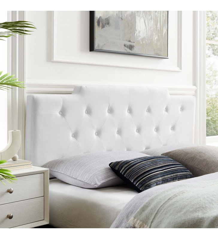 Juliet Tufted Twin Performance Velvet Headboard in White - Lexmod