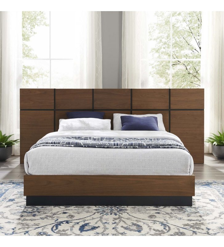 Caima Queen Platform Bed in Walnut - Lexmod