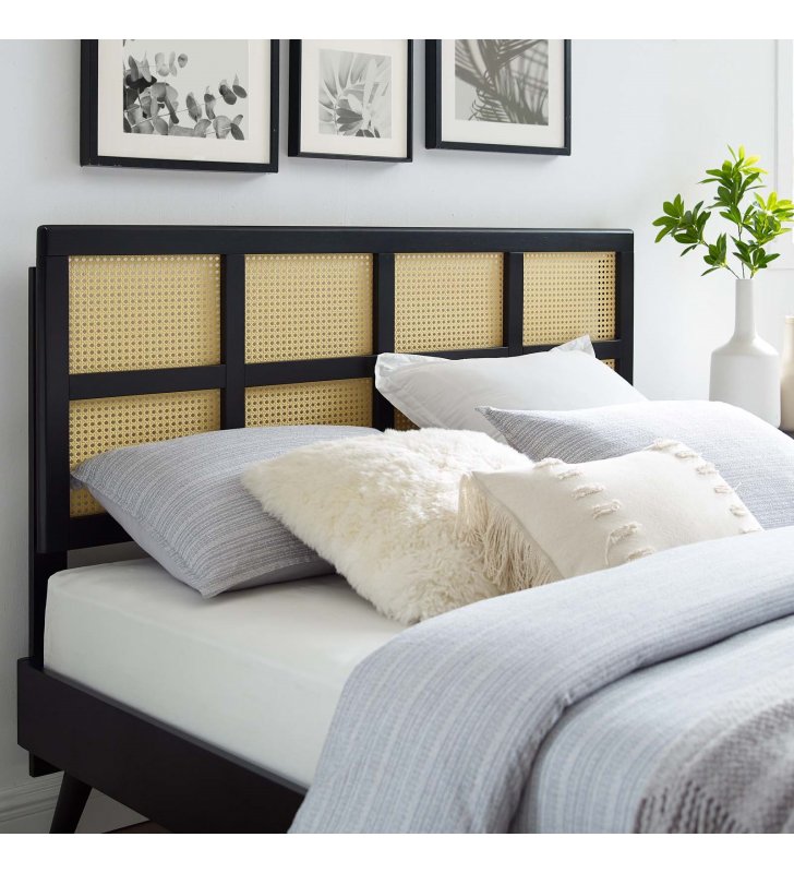 Luana Cane Full Headboard in Black - Lexmod