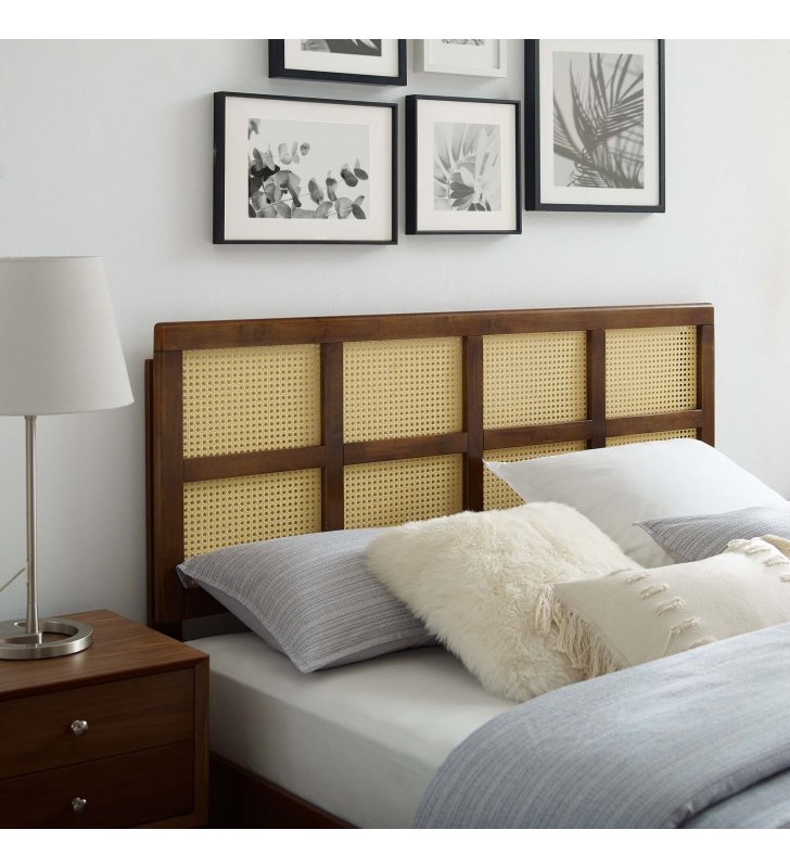 Luana Cane Full Headboard in Walnut - Lexmod