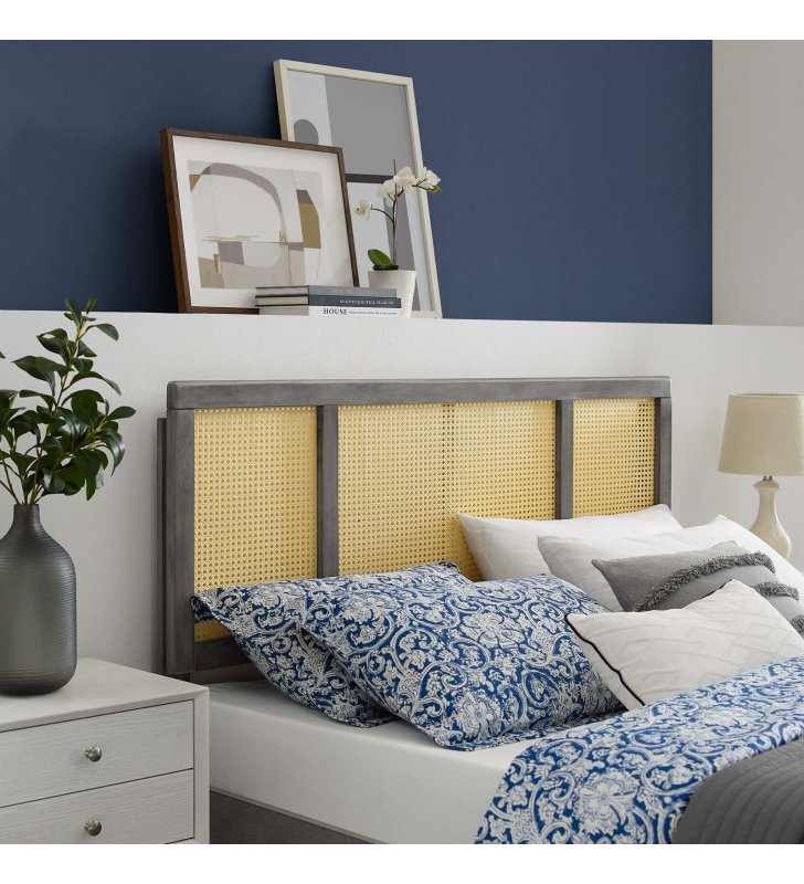 Delmare Cane Full Headboard in Gray - Lexmod
