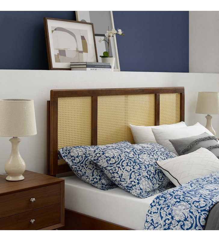Delmare Cane Full Headboard in Walnut - Lexmod