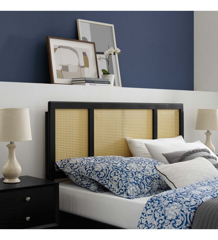 Delmare Cane Queen Headboard in Black - Lexmod