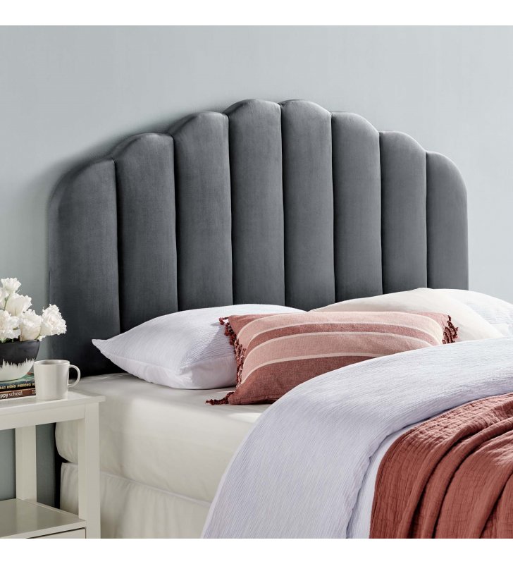 Veronique Full/Queen Performance Velvet Headboard in Charcoal - Lexmod