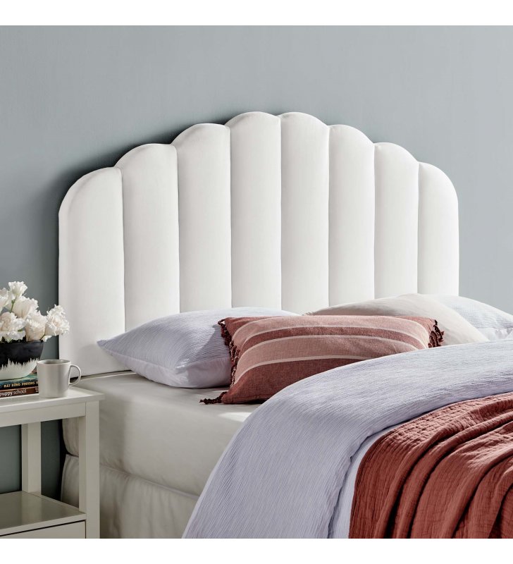 Veronique Full/Queen Performance Velvet Headboard in White - Lexmod