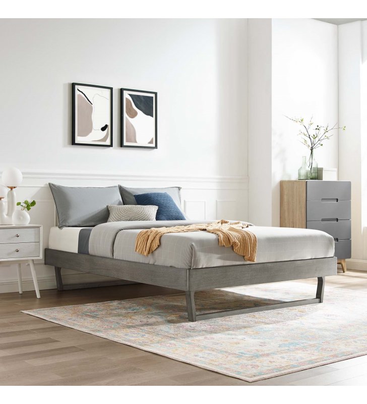 Billie Queen Wood Platform Bed Frame in Gray - Lexmod