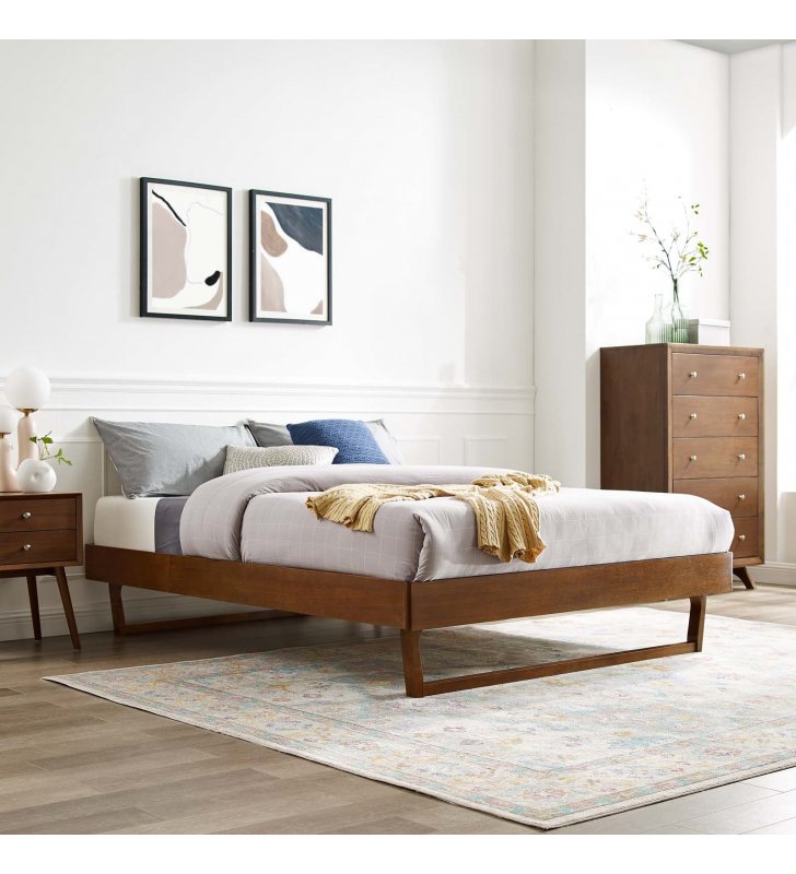 Billie Queen Wood Platform Bed Frame in Walnut - Lexmod