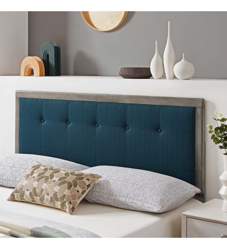 Draper Tufted Queen Fabric and Wood Headboard in Gray Azure - Lexmod