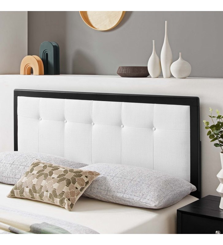 Draper Tufted King Fabric and Wood Headboard in Black White - Lexmod