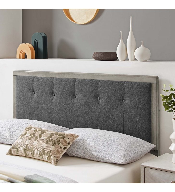 Draper Tufted King Fabric and Wood Headboard in Gray Charcoal - Lexmod