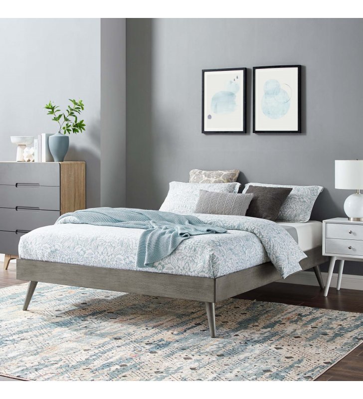 Margo King Wood Platform Bed Frame in Gray - Lexmod