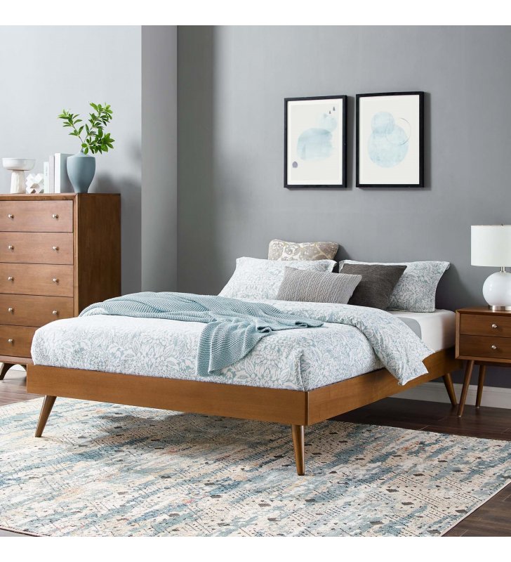 Margo King Wood Platform Bed Frame in Walnut - Lexmod