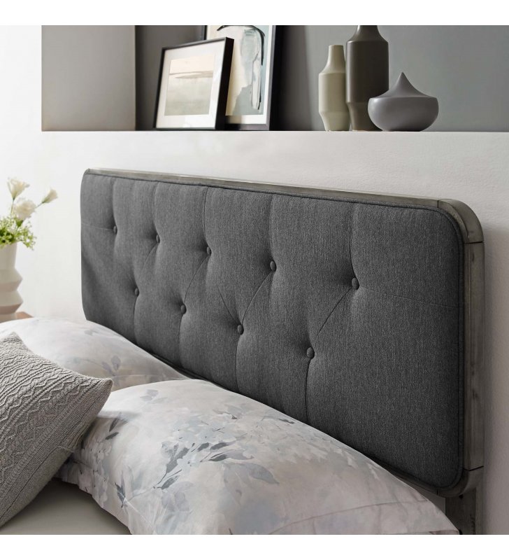 Collins Tufted Twin Fabric and Wood Headboard in Gray Charcoal - Lexmod