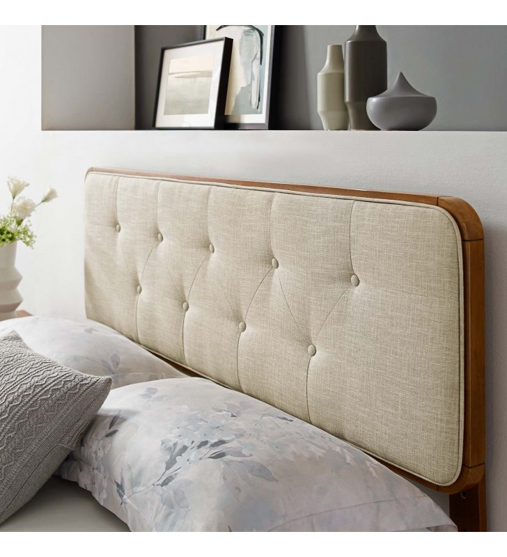 Collins Tufted Twin Fabric and Wood Headboard in Walnut Beige - Lexmod