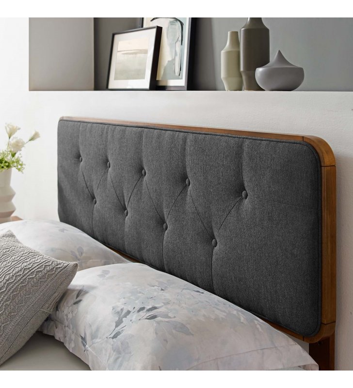 Collins Tufted Twin Fabric and Wood Headboard in Walnut Charcoal - Lexmod