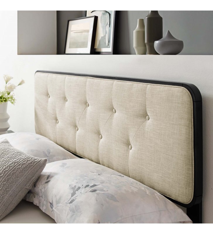Collins Tufted Full Fabric and Wood Headboard in Black Beige - Lexmod