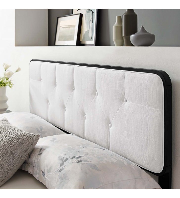 Collins Tufted Full Fabric and Wood Headboard in Black White - Lexmod