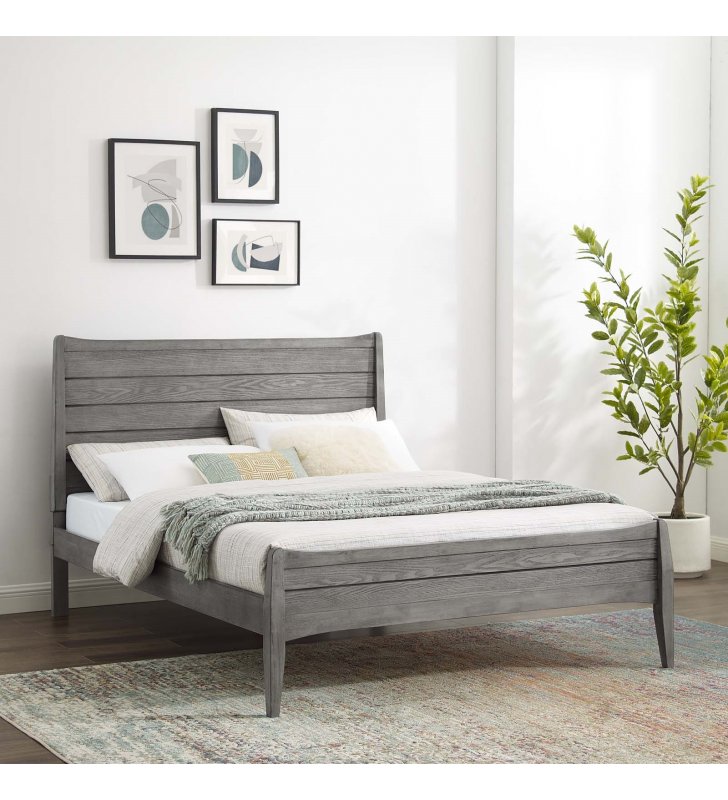 Georgia King Wood Platform Bed in Gray - Lexmod