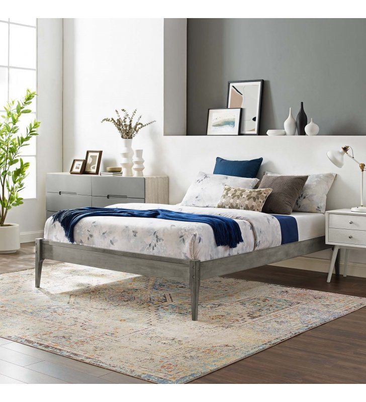 June King Wood Platform Bed Frame in Gray - Lexmod