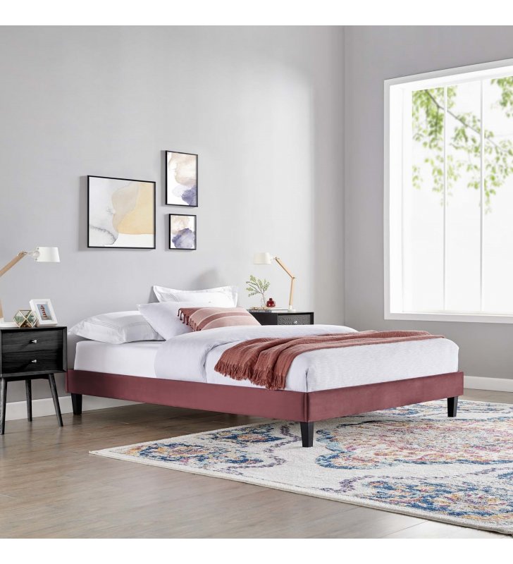 Reign Full Performance Velvet Platform Bed Frame in Dusty Rose - Lexmod