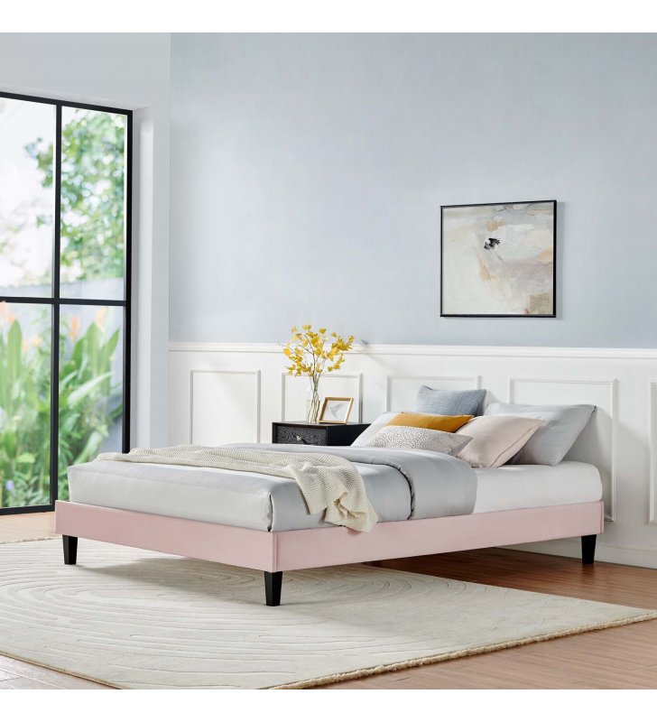 Reign Full Performance Velvet Platform Bed Frame in Pink - Lexmod