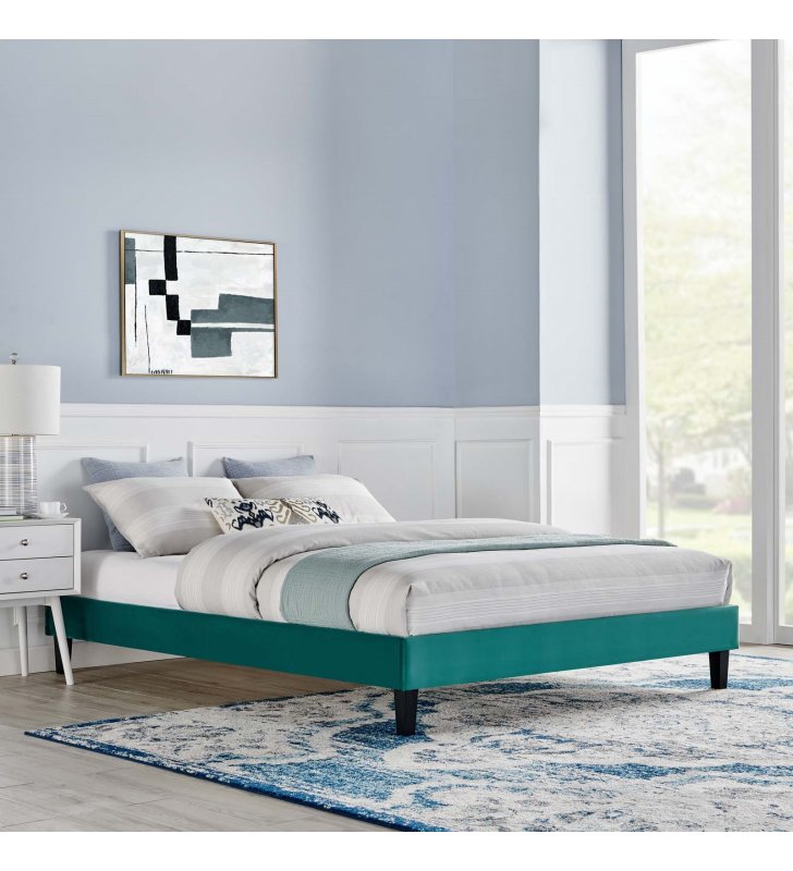 Reign Full Performance Velvet Platform Bed Frame in Teal - Lexmod