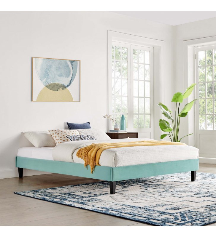 Reign King Performance Velvet Platform Bed Frame in Mint - Lexmod