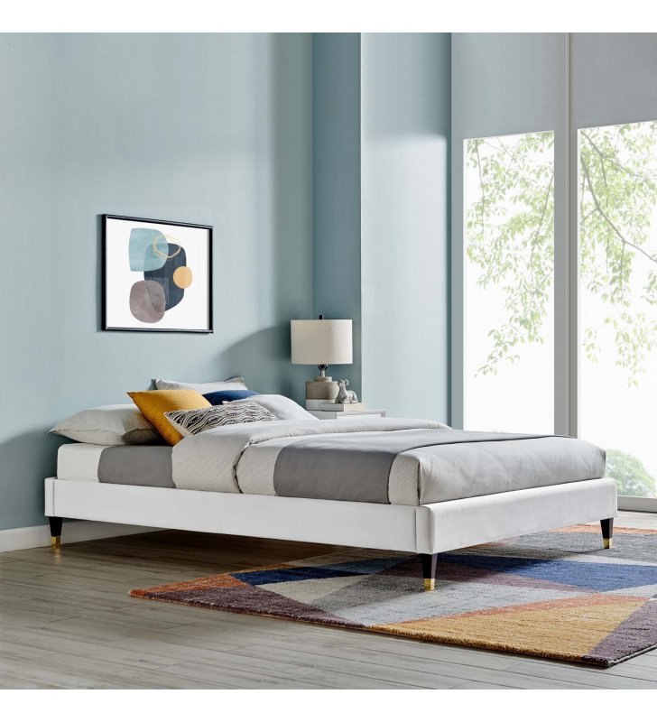 Harlow Full Performance Velvet Platform Bed Frame in Light Gray - Lexmod