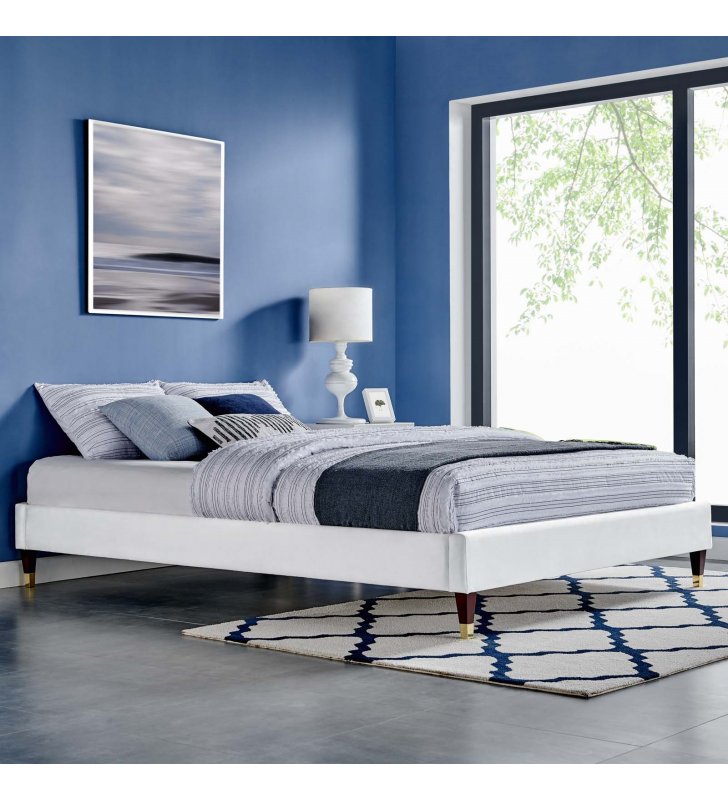 Harlow Full Performance Velvet Platform Bed Frame in White - Lexmod