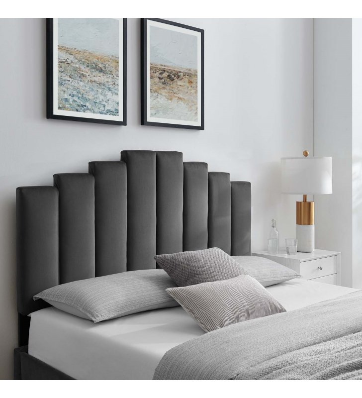 Noelle Performance Velvet Full/Queen Headboard in Charcoal - Lexmod