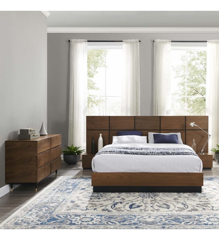 Caima 4-Piece Bedroom Set in Walnut - Lexmod