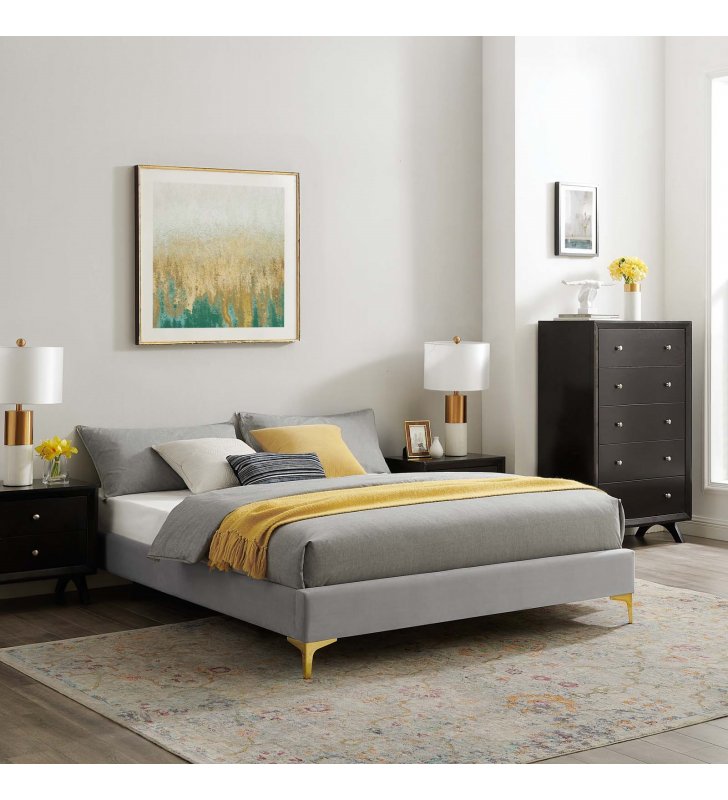 Sutton Twin Performance Velvet Bed Frame in Light Gray - Lexmod