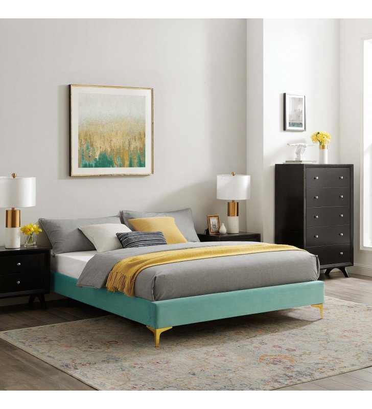 Sutton Full Performance Velvet Bed Frame in Mint - Lexmod