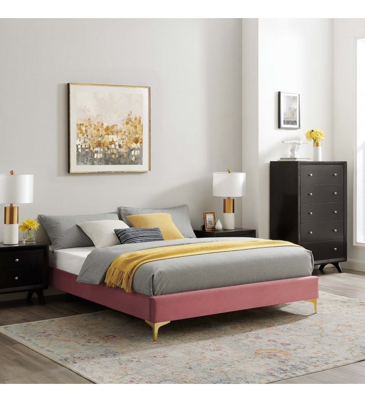 Sutton King Performance Velvet Bed Frame in Dusty Rose - Lexmod