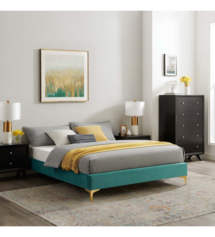 Sutton King Performance Velvet Bed Frame in Teal - Lexmod