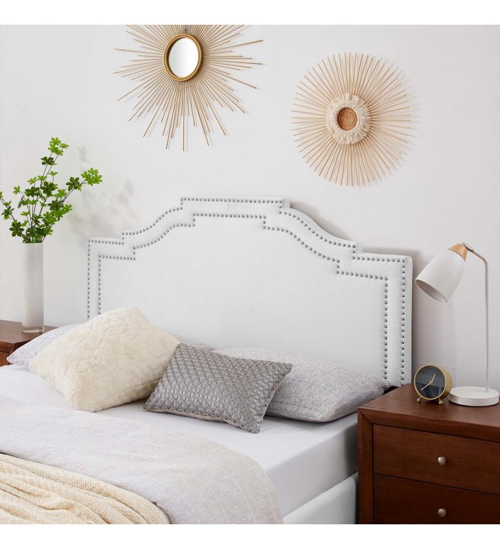 Lucia Full/Queen Performance Velvet Headboard in White - Lexmod