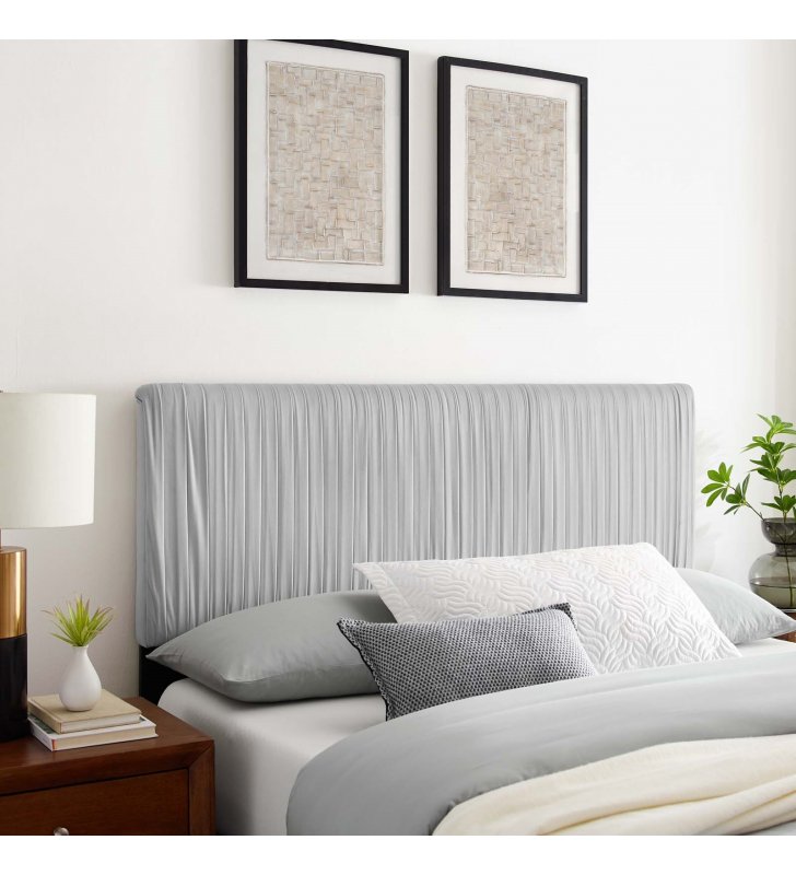 Eloise Channel Tufted Performance Velvet Twin Headboard in Light Gray - Lexmod