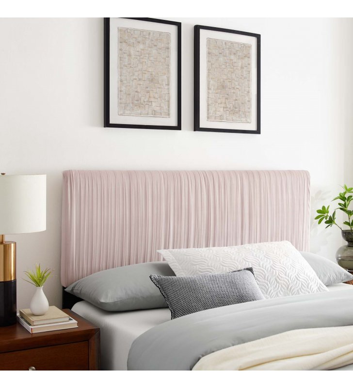 Eloise Channel Tufted Performance Velvet Full/Queen Headboard in Pink - Lexmod