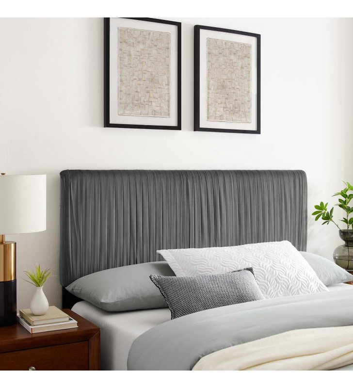 Eloise Channel Tufted Performance Velvet King/California King Headboard in Charcoal - Lexmod