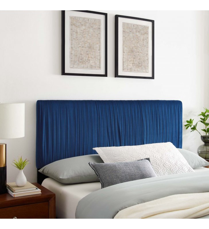 Eloise Channel Tufted Performance Velvet King/California King Headboard in Navy - Lexmod