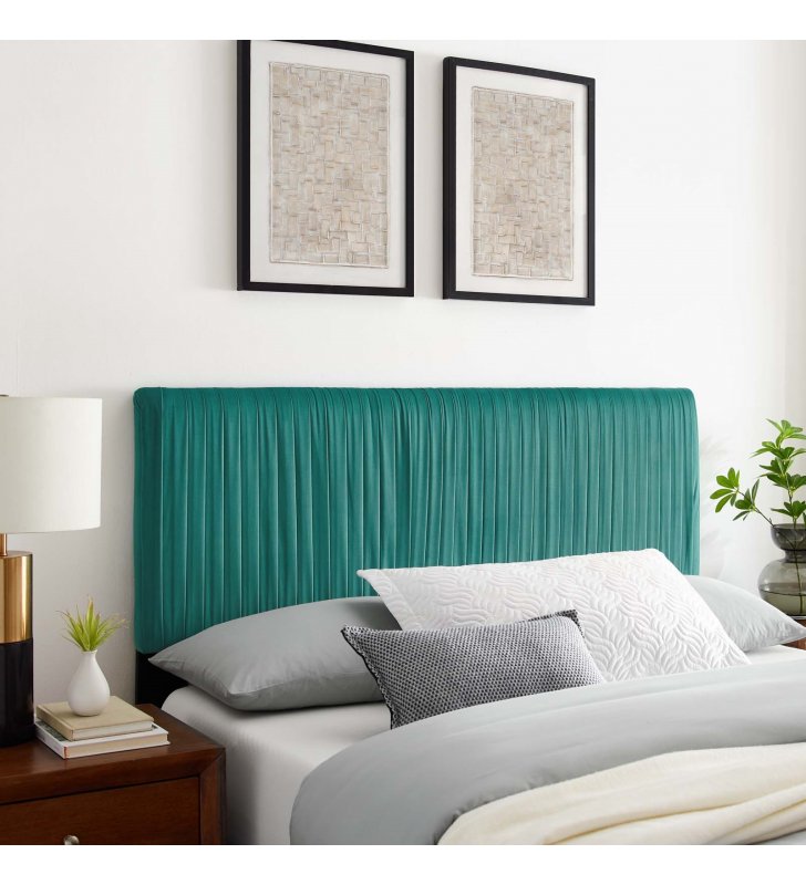 Eloise Channel Tufted Performance Velvet King/California King Headboard in Teal - Lexmod