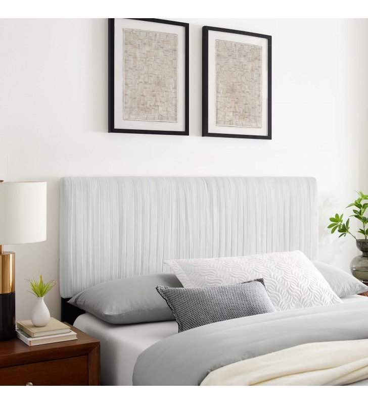 Eloise Channel Tufted Performance Velvet King/California King Headboard in White - Lexmod