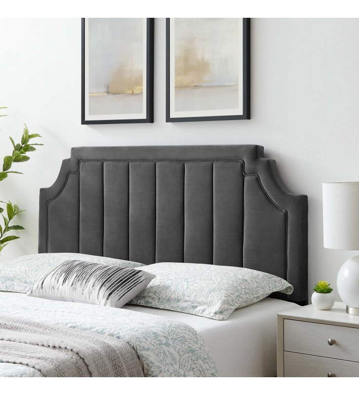 Alyona Channel Tufted Performance Velvet King/California in Charcoal - Lexmod