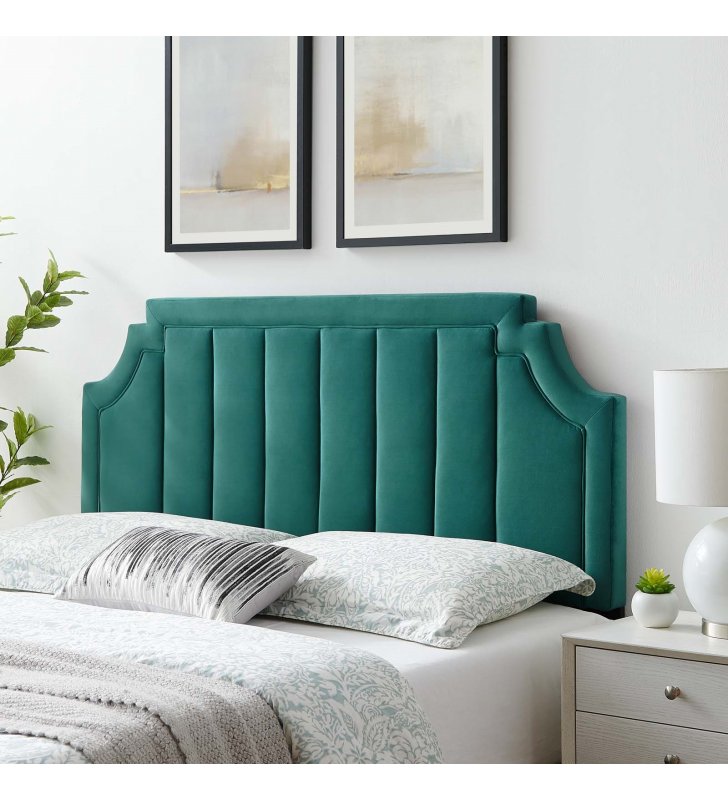 Alyona Channel Tufted Performance Velvet King/California in Teal - Lexmod