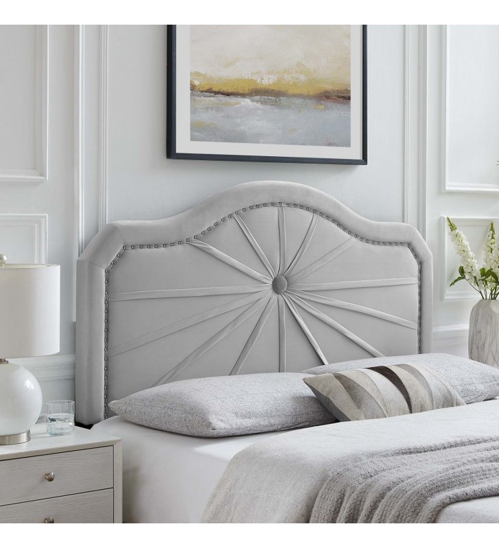 Kristin Pleated Performance Velvet Twin Headboard in Light Gray - Lexmod