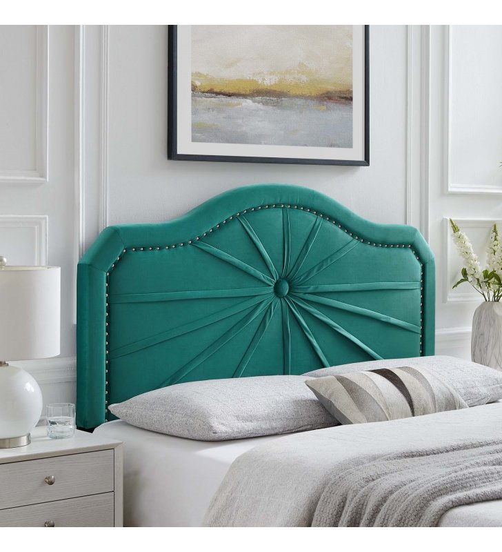 Kristin Pleated Performance Velvet Twin Headboard in Teal - Lexmod