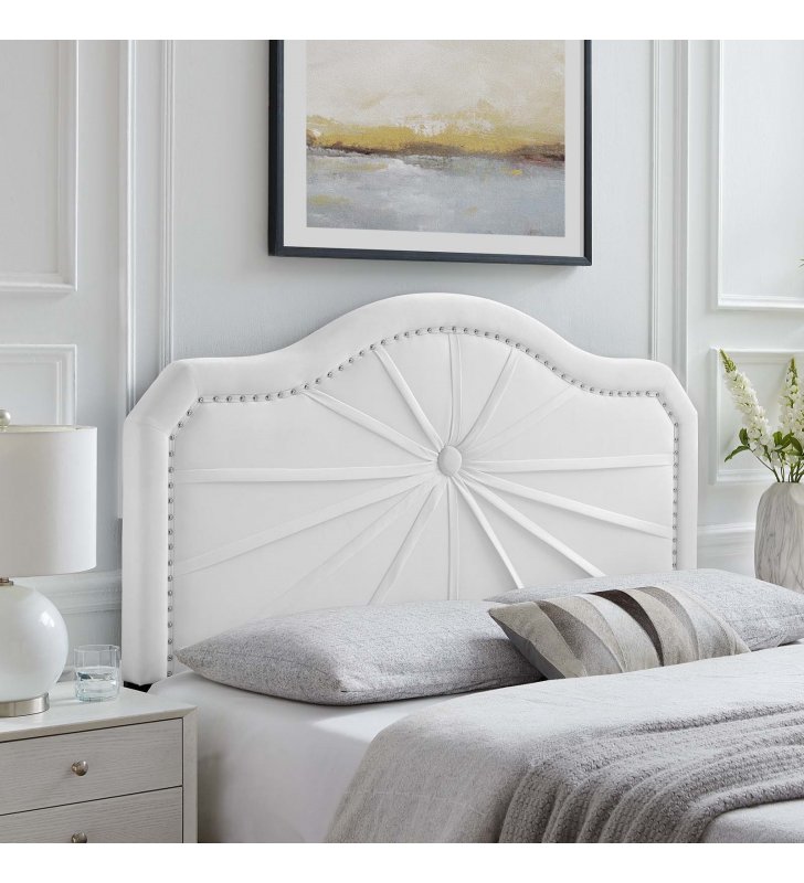 Kristin Pleated Performance Velvet Full/Queen Headboard in White - Lexmod