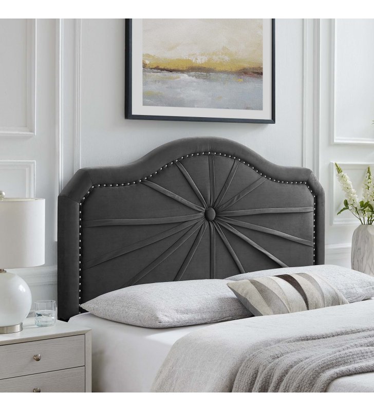 Kristin Pleated Performance Velvet King/California King Headboard in Charcoal - Lexmod